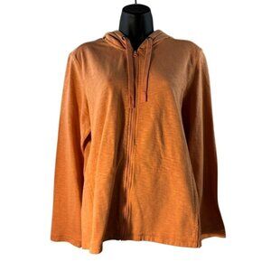Orvis Womens Orange Full-Zip Lightweight Hoodie, Side Pockets